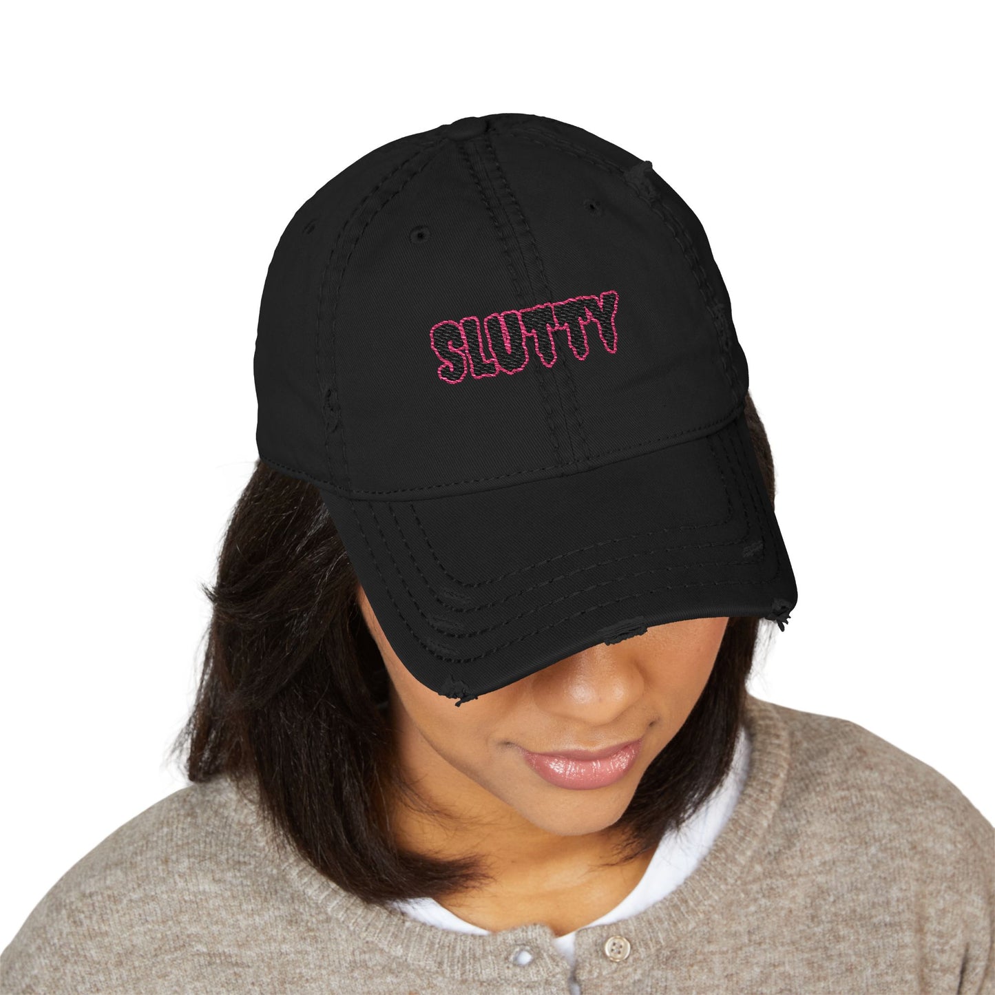 Distressed Dad Hat with 'SLUTTY' Embroidery - Trendy Cap for Casual Outfits, Gifts, Parties, Summer Fashion, Everyday Style