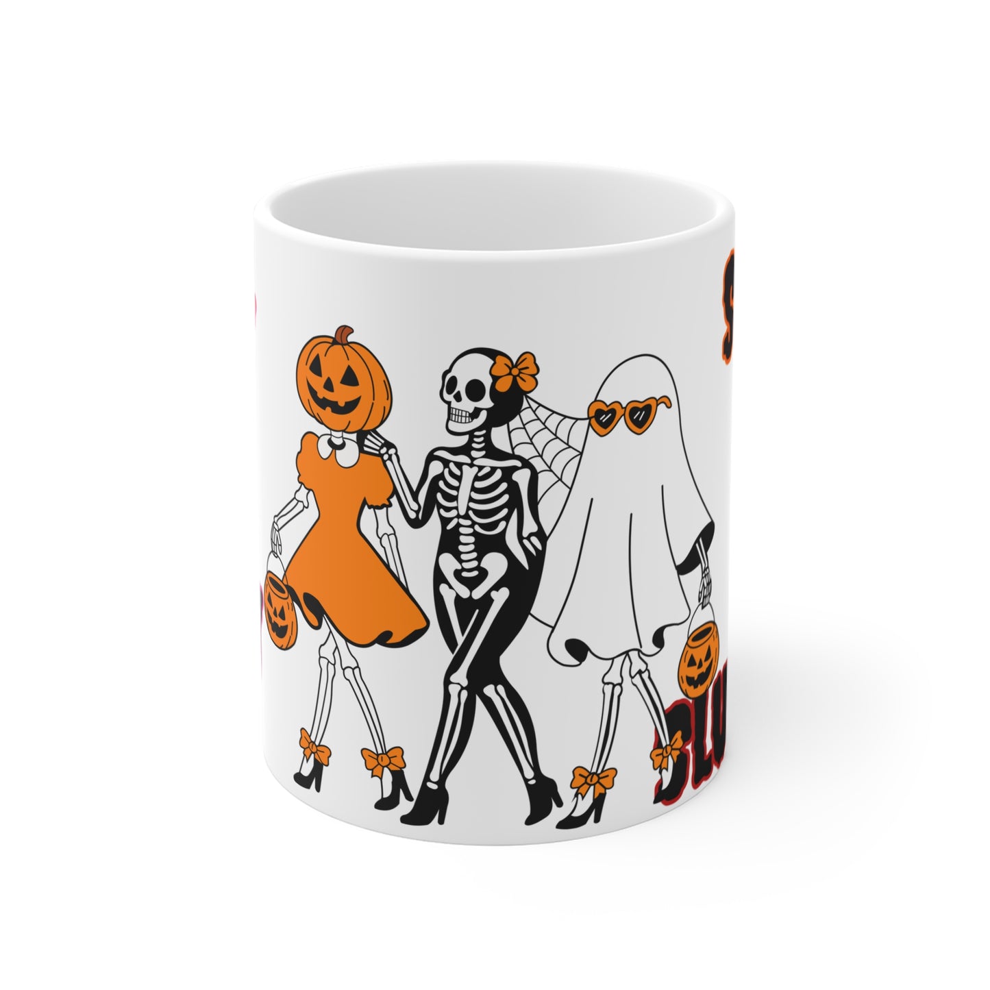 Halloween Spirit Mug, Fun Fall Decor, Unique Halloween Gift, Skeleton and Pumpkin Design, Cozy Drinkware for Spooky Season