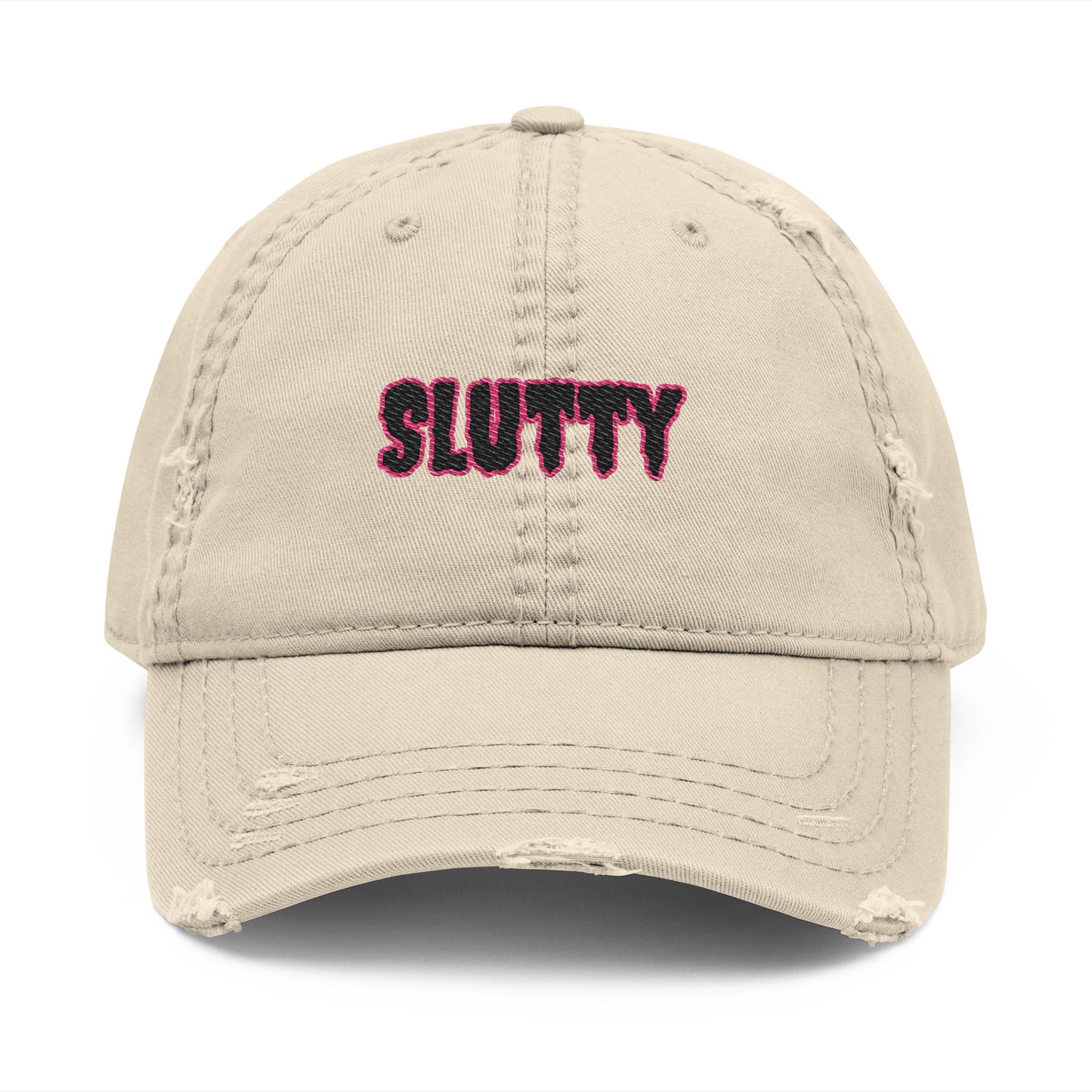Distressed Dad Hat with 'SLUTTY' Embroidery - Trendy Cap for Casual Outfits, Gifts, Parties, Summer Fashion, Everyday Style