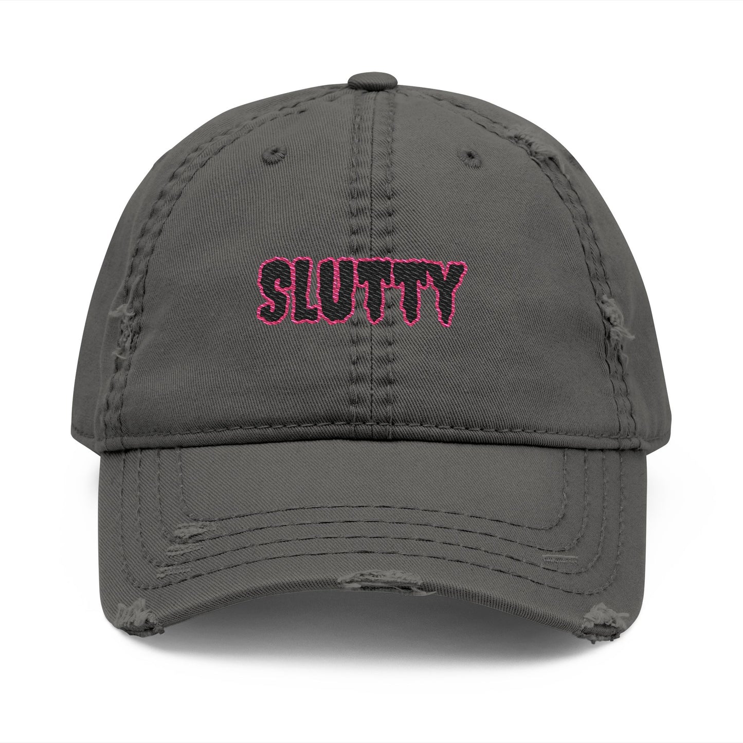 Distressed Dad Hat with 'SLUTTY' Embroidery - Trendy Cap for Casual Outfits, Gifts, Parties, Summer Fashion, Everyday Style