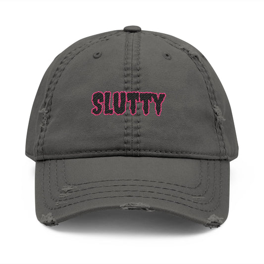 Distressed Dad Hat with 'SLUTTY' Embroidery - Trendy Cap for Casual Outfits, Gifts, Parties, Summer Fashion, Everyday Style