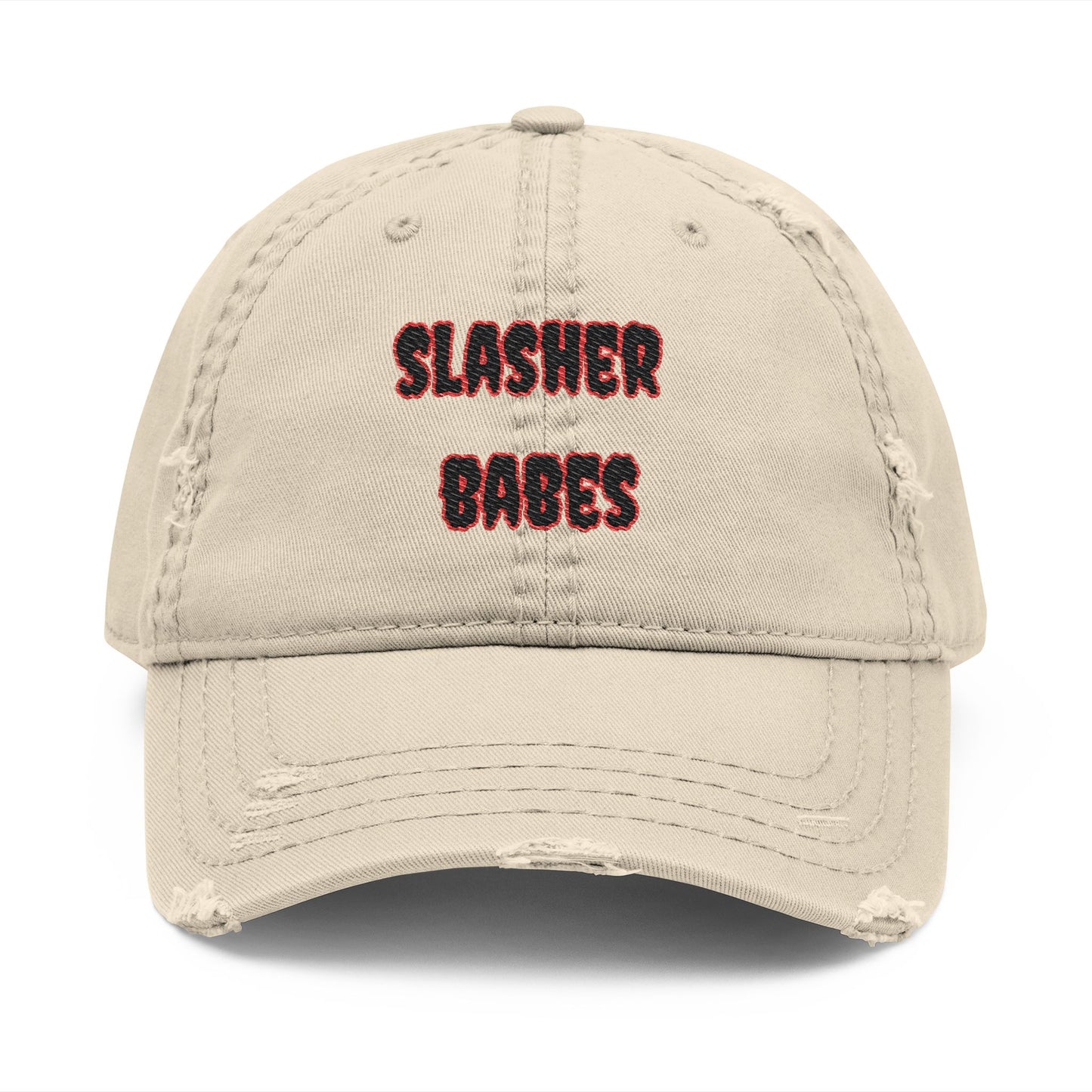 Distressed Embroidered Dad Hat - Slasher Babes Cap, Casual Summer Accessory, Gift for Horror Fans, Streetwear Style