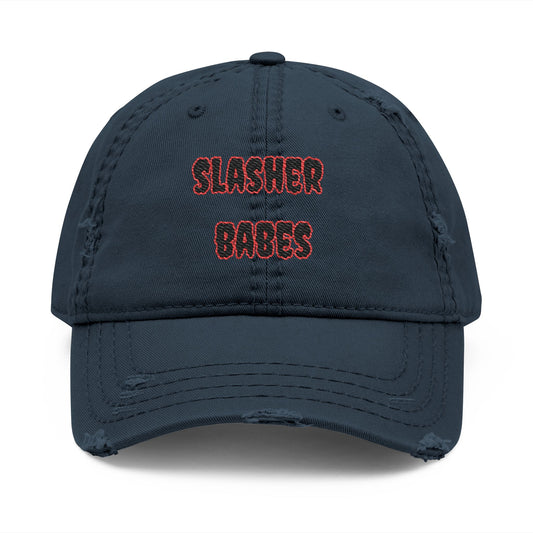 Distressed Embroidered Dad Hat - Slasher Babes Cap, Casual Summer Accessory, Gift for Horror Fans, Streetwear Style